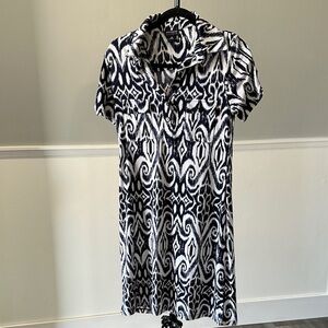 Stylish Navy Blue and White Patterned Dress